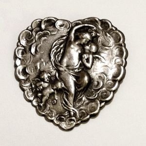 Antique Art Nouveau Sterling Silver Goddess/Cherubs Repousse Pin